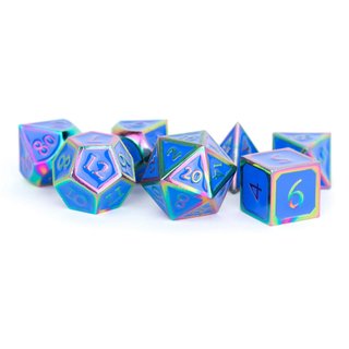 Rainbow with Blue Enamel 16mm Polyhedral Dice Set