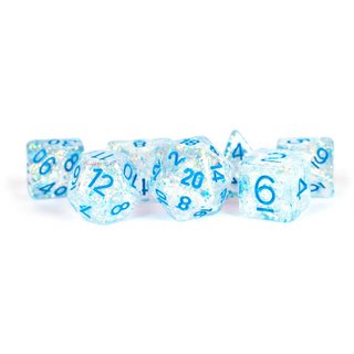 16mm Resin Flash Dice Poly Dice Set: Clear with Light Blue Numbers