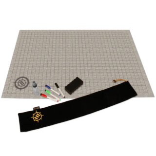 ENHANCE RPG Grid Mat - Tabletop DnD Map (24x36 inch) Battle Grid Game Mat with Pouch, Marker Kit (Stone)
